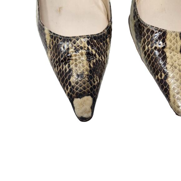 Jimmy Choo Snakeskin Embossed Leather Amelia Low Pumps Pointed Toe Kitten Heels - Picture 5 of 10